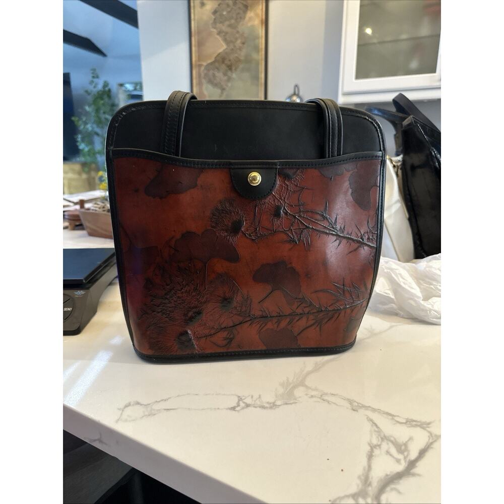 One of a Kind C. L. Whiting Leaf Leather Commuter Bag Hand Tooled